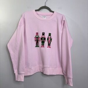 Embroidered Nutcracker Pink Sweatshirt Womens Size XL Holiday Winter Festive